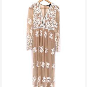 Nude and White Crochet Lace Gown by Forever 21